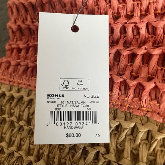 NEW Sonoma Goods for Life Straw Shopper Tote Beach Bag Natural Salmon Peach - Picture 8 of 8